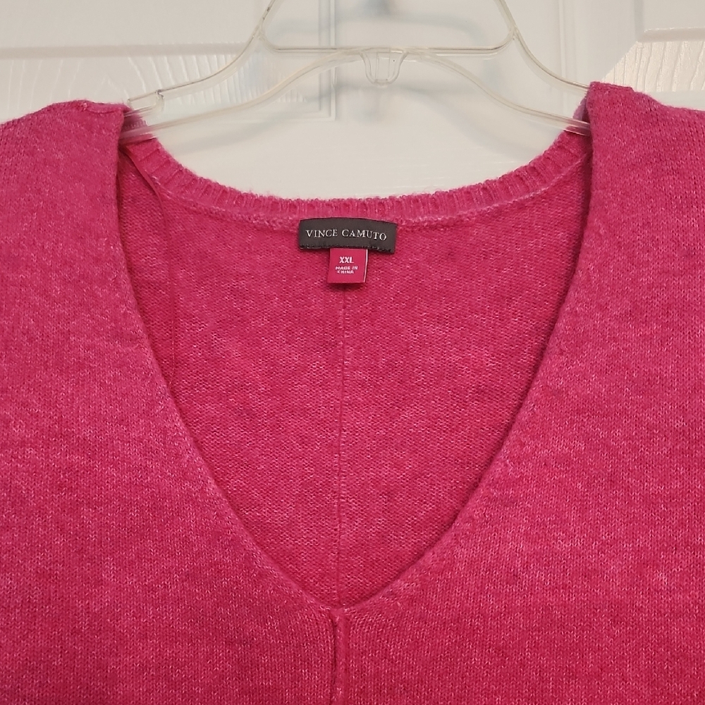 Vince Camuto V-Neck Sweater in Vibrant Pink - Picture 2 of 13